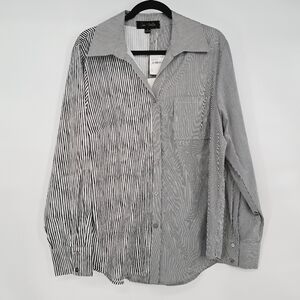 Oak & Trellis Gray and White Mixed Pattern Stripe Casual Button Up Shirt Size XL